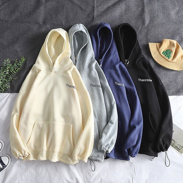 

men's hoodies & sweatshirts ebaihui high street hoodie winter style relaxed casual sweatshirt korean teen trend solid color co, Black