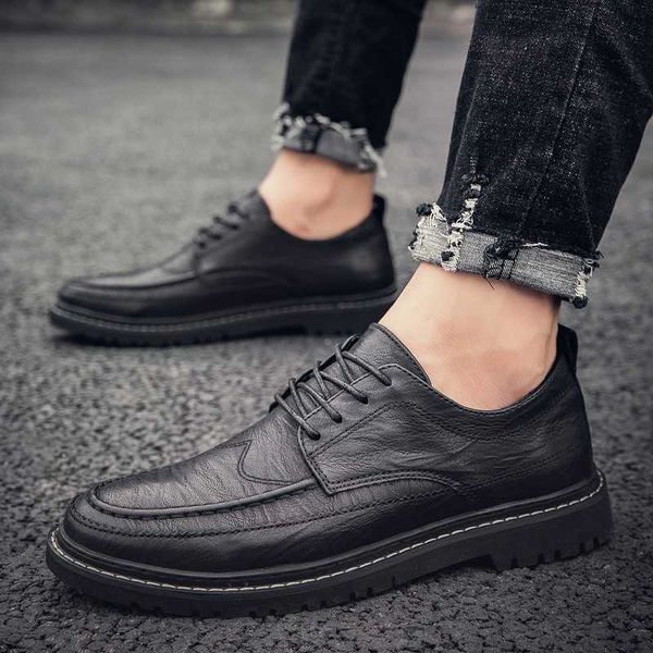 

2021 autumn winter men's leather sho youth korean single british casual