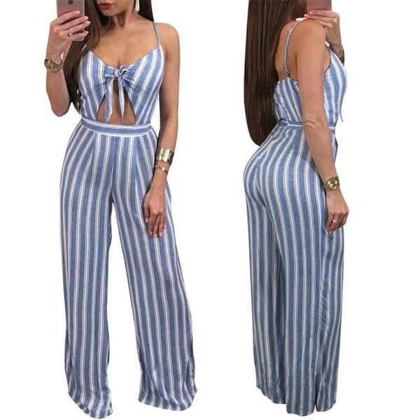 

women's jumpsuits & rompers osol summer womens jumpsuit fashion striped long playsuit casual loose backless overalls 2021, Black;white