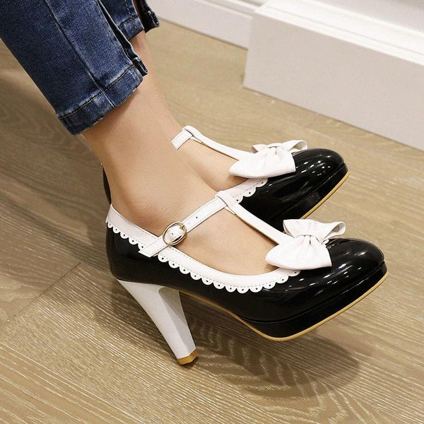

dress shoes japanese sweet bow high-heeled thick-heeled lolita lace women's, Black
