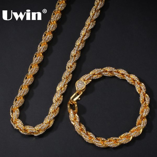 

uwin ne+ba 9mm rope chain necklaces & bracelets full iced out rhinestones bling biling 7/8/9inch fashion hiphop jewelry, Silver