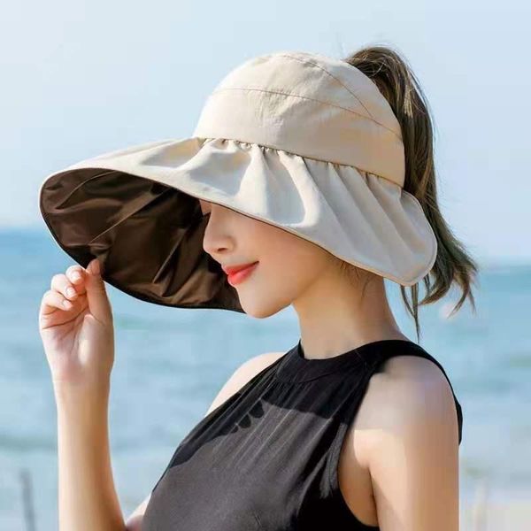 

summer big brim sun hat spot female single color sun block half empty hat anti ultraviolet ultraviolet vinyl sun hat outdoor, Blue;gray
