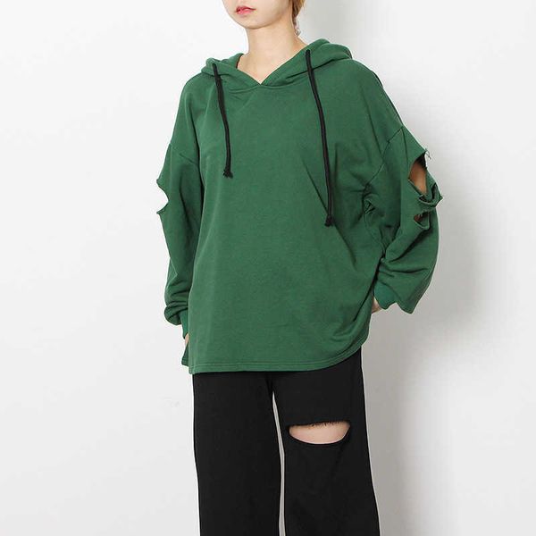 

fashion fleece hoodies korean version women's 2021 spring temperament leisure hollow design hooded loose pullover, Black