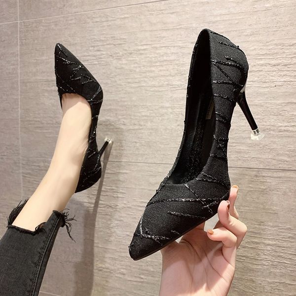 

sandals women's shoes brand red pattern women pointed toe stiletto extremly high heels ladies slip on party wedding dt2x, Black