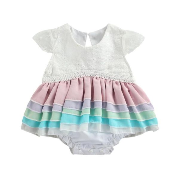 

jumpsuits baby girls casual romper white round collar short sleeve with multiple layer hem, Blue