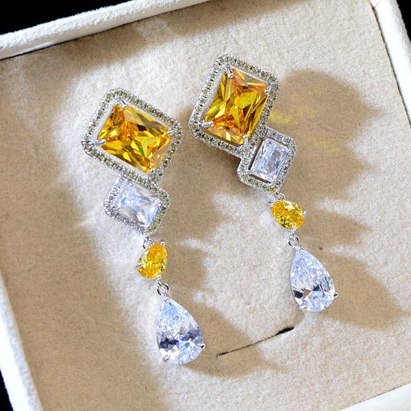 

beautiful cubic zirconia sqare stud earrings for women luxury wedding party shining crystal jewelry 3 colors, Golden;silver