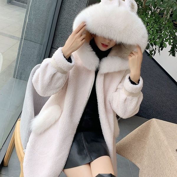 

2021 autumn and winter new sheep shearing women's coat middle long fur, Black