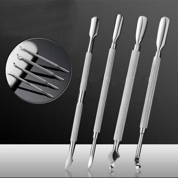 

nail art kits 4pcs/1set dual-ended cuticle pusher remover stainless steel manicure tool pick dead skin knife frustrated demolition
