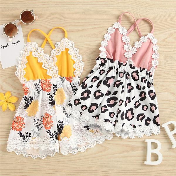 

jumpsuits toddler baby girls floral/leopard print romper,born infant lace sleeveless v-neck elastic waist sling jumpsuit,0-3years, Blue
