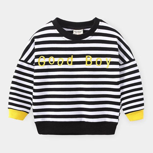 

5 6 years toddler boys hoodies kids striped letter print sport clothing pullover autumn children sweatshirts 2021 &, Black