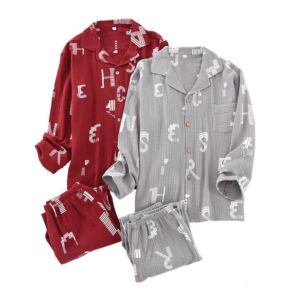 

women's sleepwear new men's letter printed pajamas set comfort gauze cotton loose spring and autumn soft thin homewear casual wear, Black;red