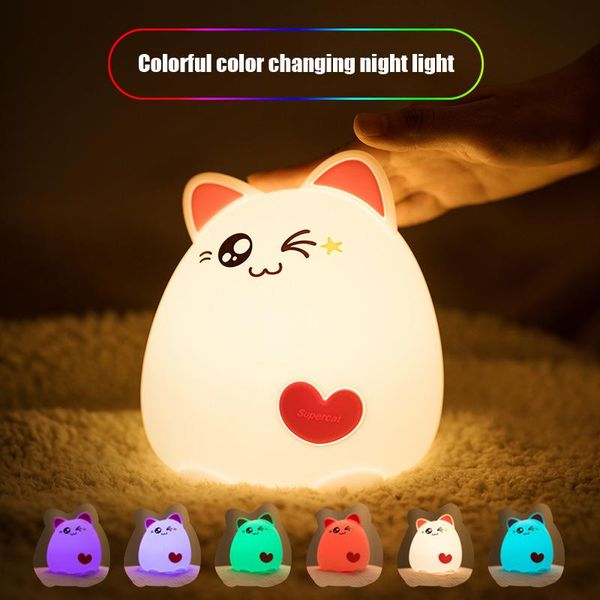 

night lights cute cat led light usb charge silicone cartoon remote control table lamps baby lamp children bedroom decoration gift