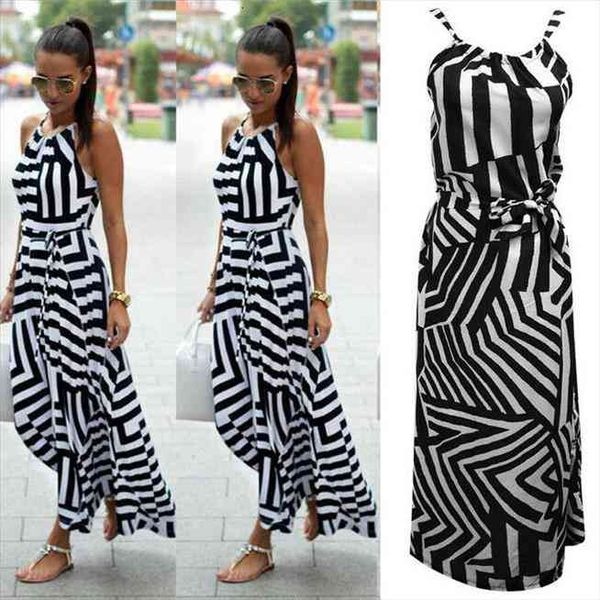 

womens black white strappy maxi dress boho summer beach long maxi evening party dress, Black;gray