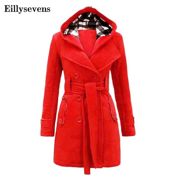 

women's wool & blends 2021 woolens overcoat female coat autumn winter fashion plaid style women plus size jacket hooded coat#2, Black
