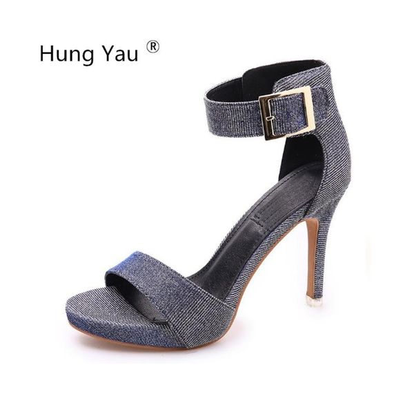 

hung yau women pumps sandals summer thin med heel opne peep toe hook&loop leather ladies wedding shoes size, Black