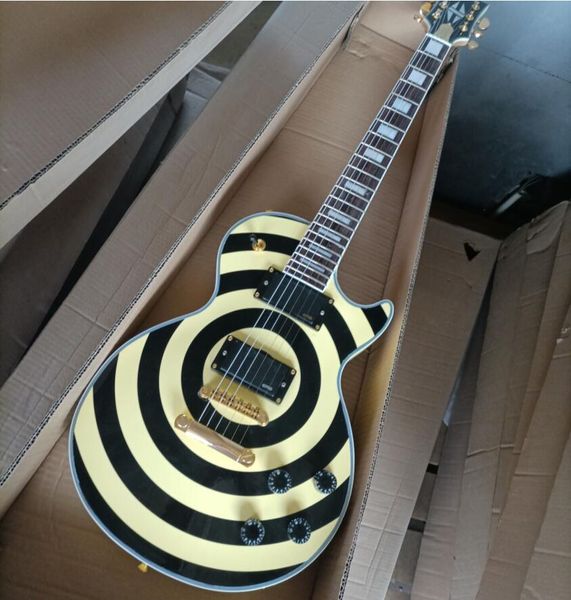 Sarı ve Siyah Özel Gitar Zakk WyLde Lolipop Elektrik-Gitar Altın Kafes Çubuk Kapak Hızlı Sevkiyat için Stokta