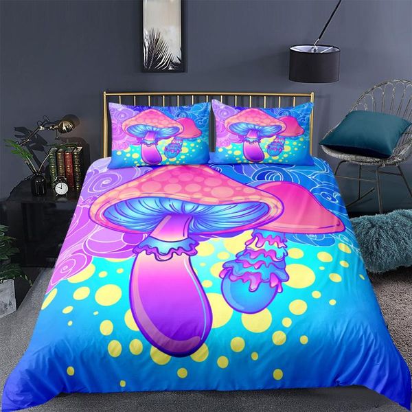 

purple blue mushroom bedding set fashion fantasy 3d print comforter luxury  king single duvet cover home textile modern sets