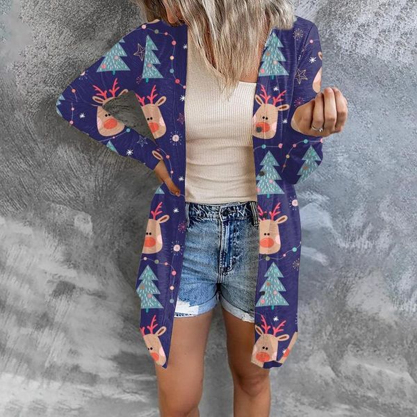 

women's knits & tees preppy style v-neck cardigan long sleeve knitted pockets christmas cute elk printed #g2, White