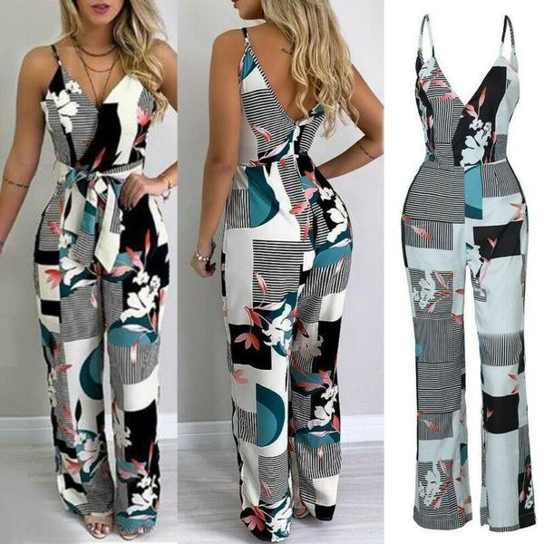 

women's jumpsuits & rompers summer women ladies casual clubwear floral patchwork strap v neck sleeveless playsuit bodycon party jumpsui, Black;white