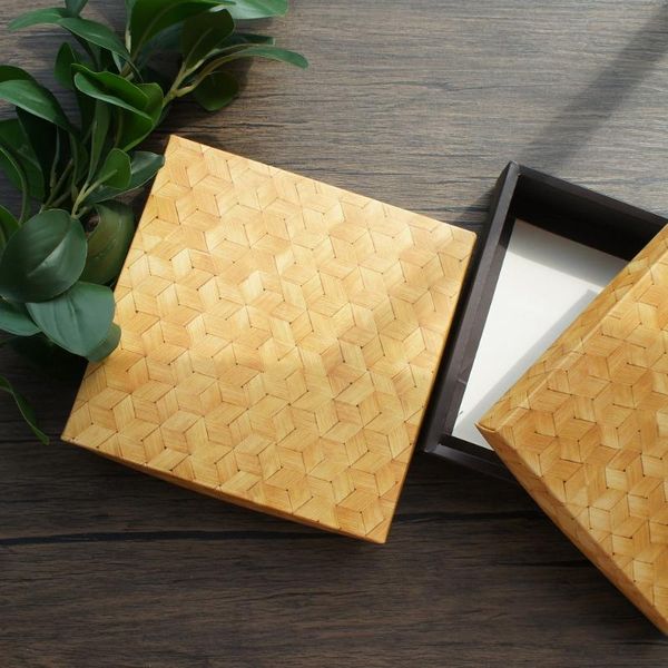 

gift wrap 20*20*5cm 5pcs wood bamboo woven articles paper box as macaron chocolate cookie wedding favor birthday party gifts packaging