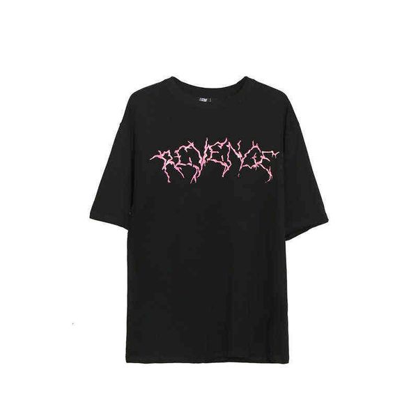 

summer 2022 fashion brand revenge rap star lightning print hip hop men's and women's short sleeve t-shirt, White;black