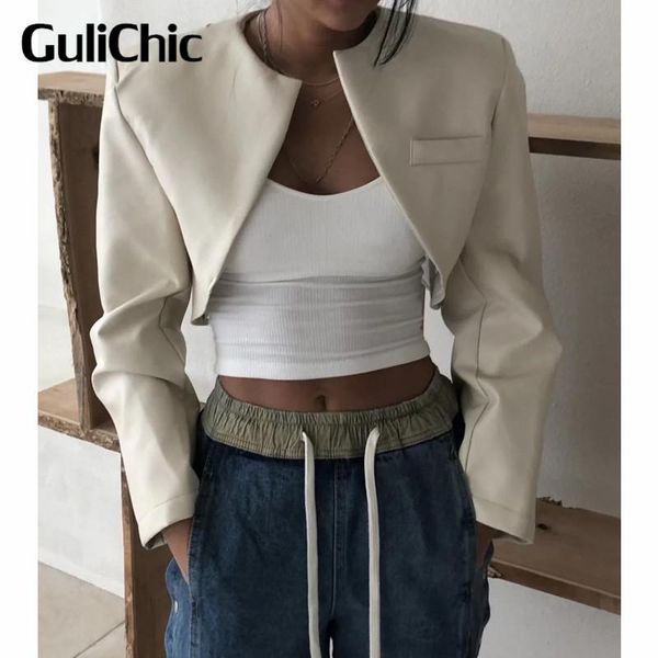 

women's leather & faux 10.9 gulichic fashion short pu outerwear women curve bottom casual cardigan jacket, Black