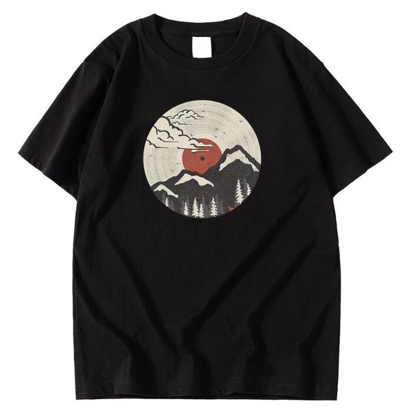 

ukiyo-e traditional art montain sun print mens tee shirts summer breathable fashion style t-shirts large size men t shirt men's, White;black