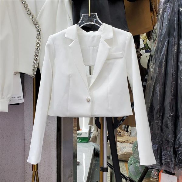 

women's suits & blazers seebeautiful back hollow out rhinestone coat notched collar long sleeve women autumn 2021 fashion tide g395, White;black