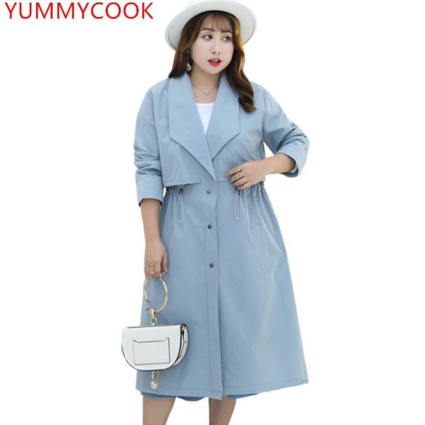 

women's trench coats simple loose medium length single-breasted lapels coat female british wind large size solid color waist windbreake, Tan;black