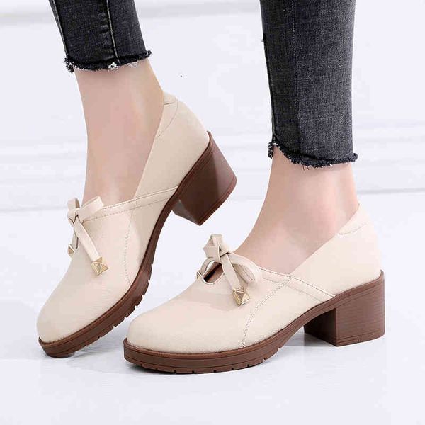 

dress shoes medium square heel bow shallow pumps women spring elegant leather ol office ladies oxfords 41 42 43 33 xj4g, Black