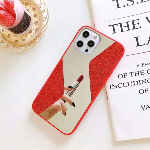 S Şekli Ayna Glitter Telefon Kılıfları TPU + PC + Cam Cep Telefonları Kılıf Kapak iphone 12 Mini 11 Pro Max X XS XR 7 8 Artı Samsung S21 S21ULTRA A52 A72