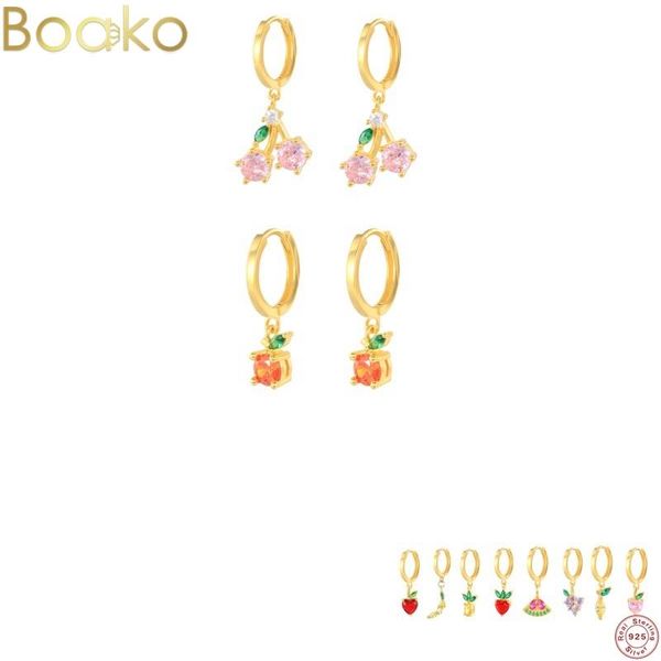 

hoop & huggie boako 100% 925 sterling silver earrings tropical fruit fashion summer temperament cute for women girls gifts, Golden;silver