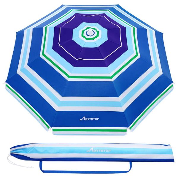 

tents and shelters movtostriped beach umbrella aluminum pole uv protection waterproof windproof sand for seaside (light blue)