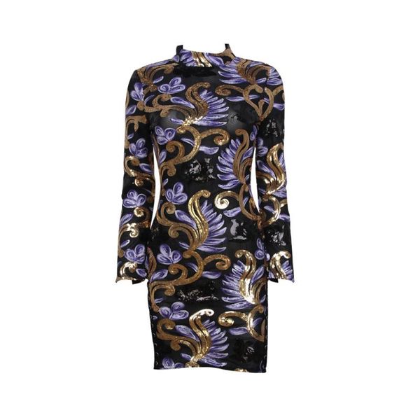 

casual dresses long sleeve multicolor sequined 2021 women's est arrival knee length rayon bandage dress, Black;gray