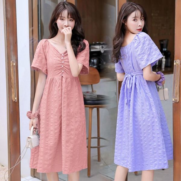 

maternity dresses 8818# clothes summer o neck v cotton short sleeve loose stylish dress for pregnant women mom, White