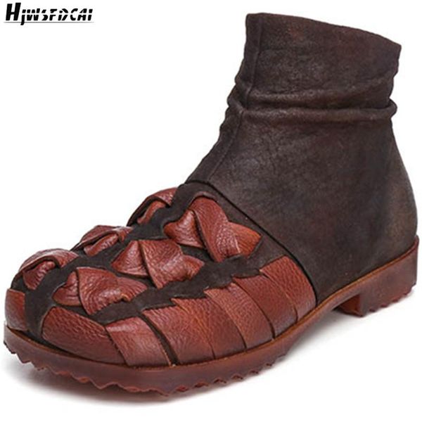 

boots hjwsfdcai winter casual warm women plush fur fashion flat ladies real leather manual snow wedges shoes for, Black