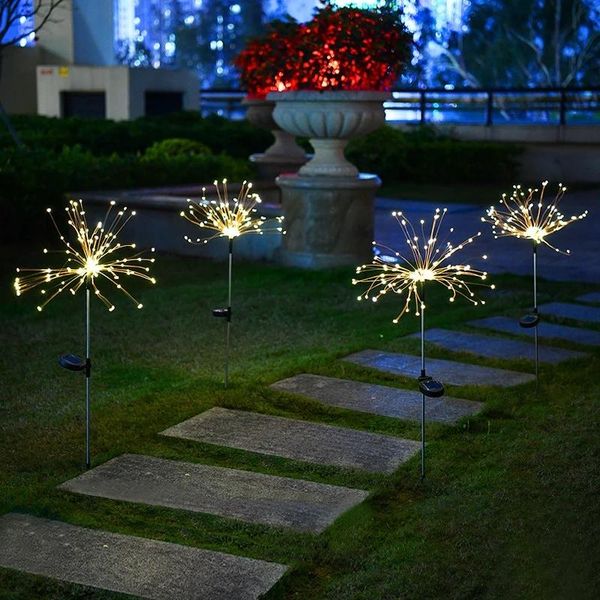 

solar powered firework lights waterproof fairy garland string lawn street lamp home garden holiday decoration patio lamps