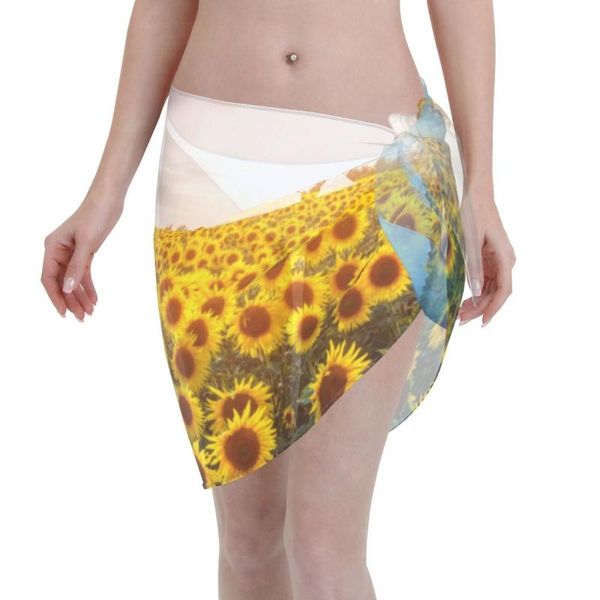 

women's swimwear women see-through beach bikini cover up wrap scarf pareo sarong dress field of blooming sunflowers casual, White;black