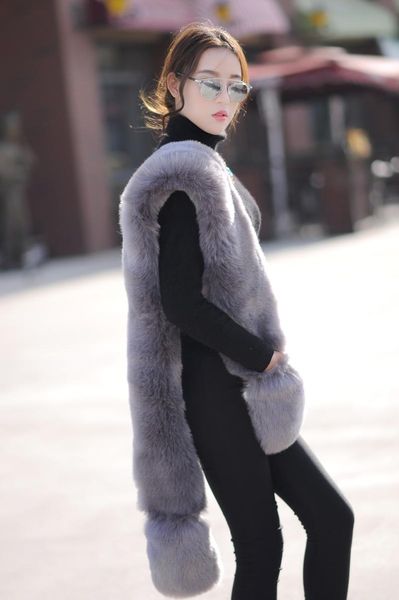 

scarves arrival fashion long faux fur scarf with pockets (black, white, purple, grey) color 175cm cute, Blue;gray