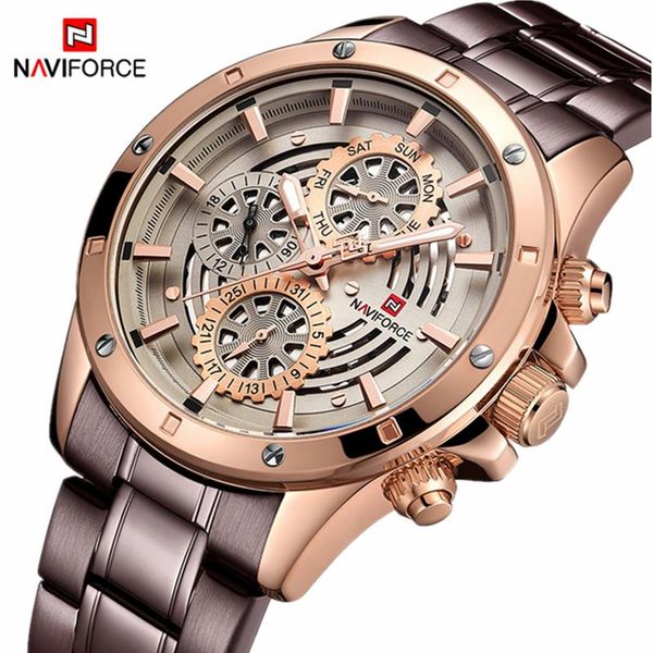

wristwatches naviforce fashion business men watch quartz analog date waterproof sport wristwatch male clock relogio masculino, Slivery;brown