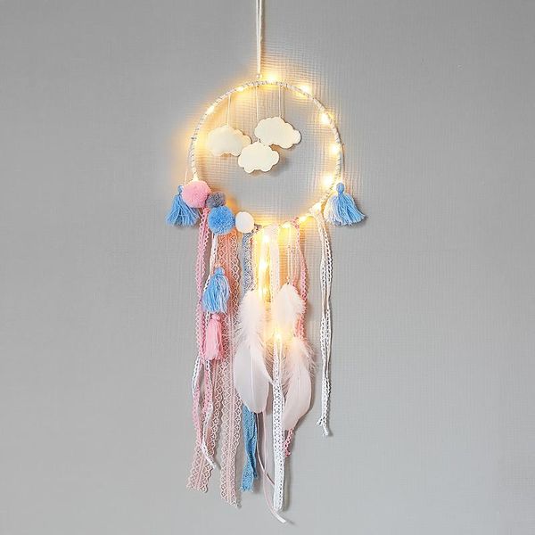 

girl dream catcher national feather ornaments lace ribbons feathers wrapped lights girls room decor dreamcatcher gifts decorative objects &
