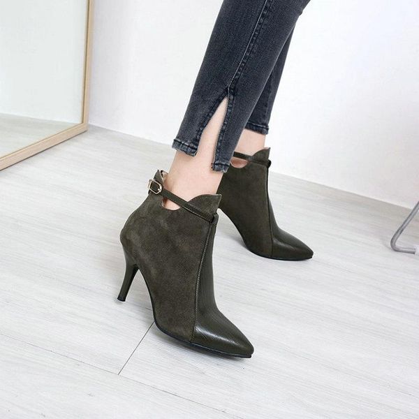 

boots sianie tianie 2021 winter autumn patchwork thin high heels shoes for woman buckle ankle fashion women pumps size 46, Black