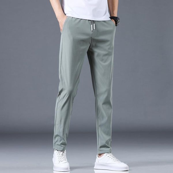 

men's pants 2021 jantour summer casual men trousers male pant slim fit work elastic waist light thin cool cargo, Black