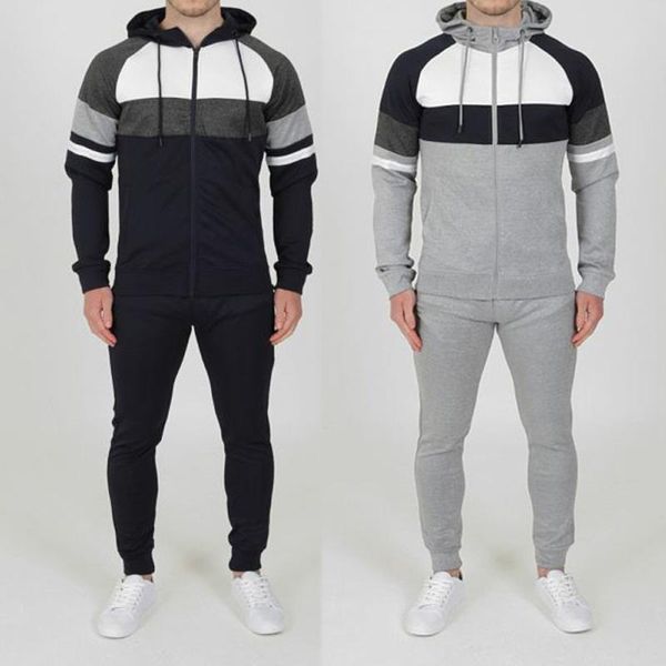 

men's tracksuits 2021 black white gray color matching stitching casual sweater long-sleeved hooded sports
