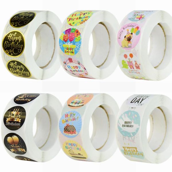 

gift wrap 500pcs/roll happy birthday round sticker lovely cake pattern paper party diy packing seal label decoration