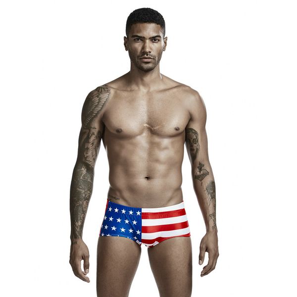 

swimwear fashion 2021 usa british canadian flag men's swimming trunks