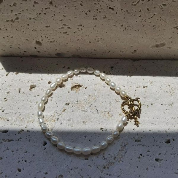 

beaded, strands gold hollowed out heart shaped clasp fashion simple freshwater pearl bracelets, Black
