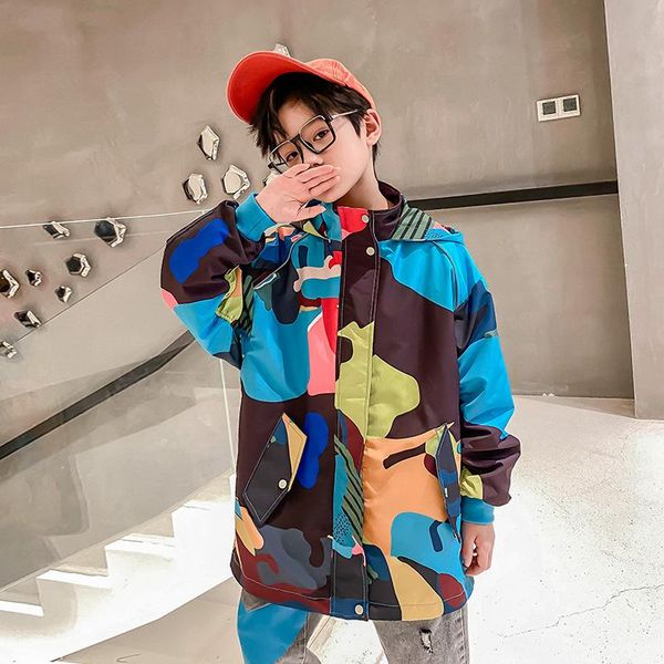 

jackets children autumn fashion windbreaker teenge korean casual coat boy contrast color camouflage jacket kids clothing 7 10 13 14y, Blue;gray