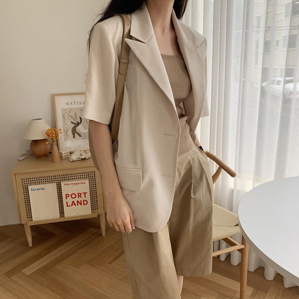 

comeloffice lady work short sleeve solid casual coat ol formal suit blazer women loose elegant summer blazers 210515, White;black