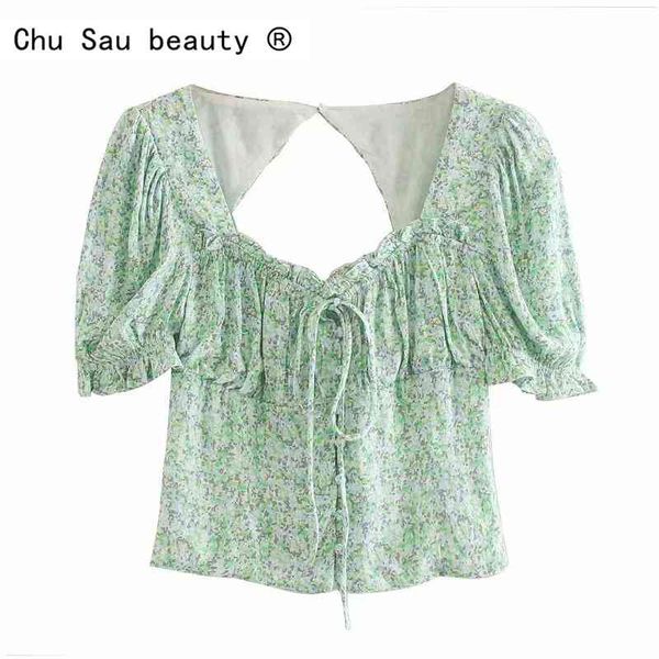 

beauty women summer short casual fashion printed stretch lantern sleeve shirts blouses 210514, White